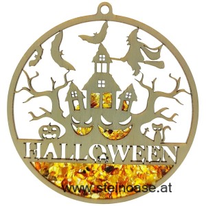 Fensterbild Suncatcher Bernstein - HALLOWEEN Geisterschloß Ø 11cm